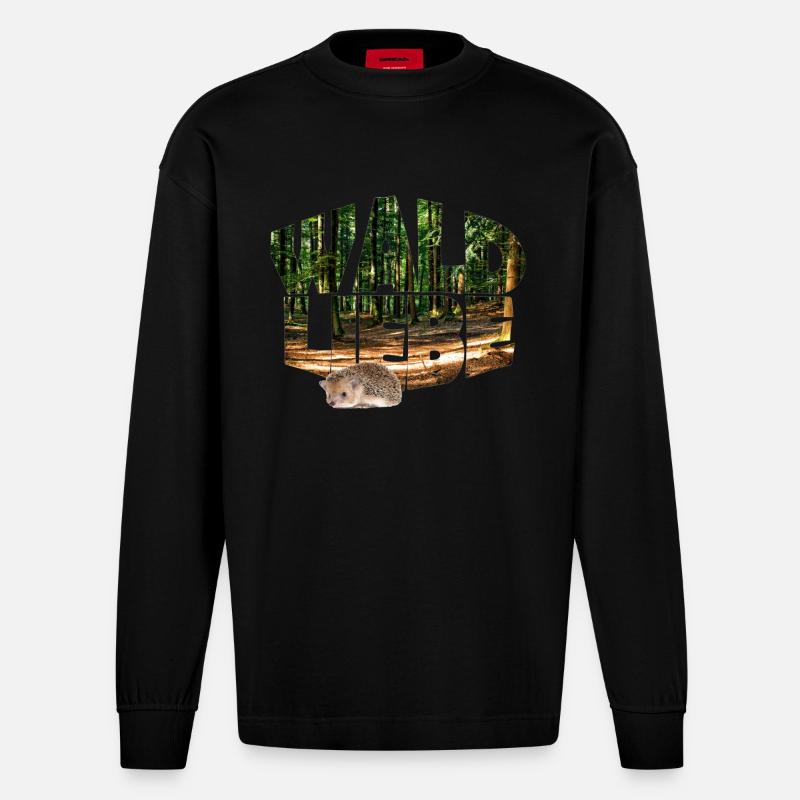 wald 20 waldliebe mit igel - Heavyweight Oversized Organic Langarmshirt Made in EU - SOLID BLACK