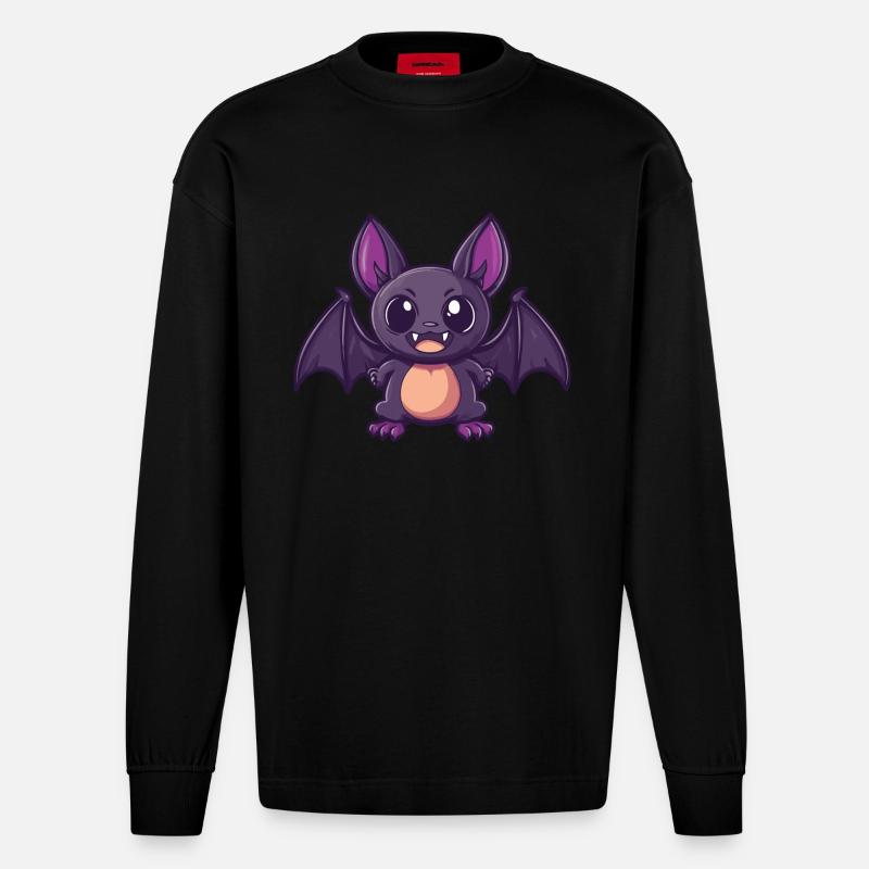 Fledermaus Halloween Lustig Comic - Heavyweight Oversized Organic Langarmshirt Made in EU - SOLID BLACK