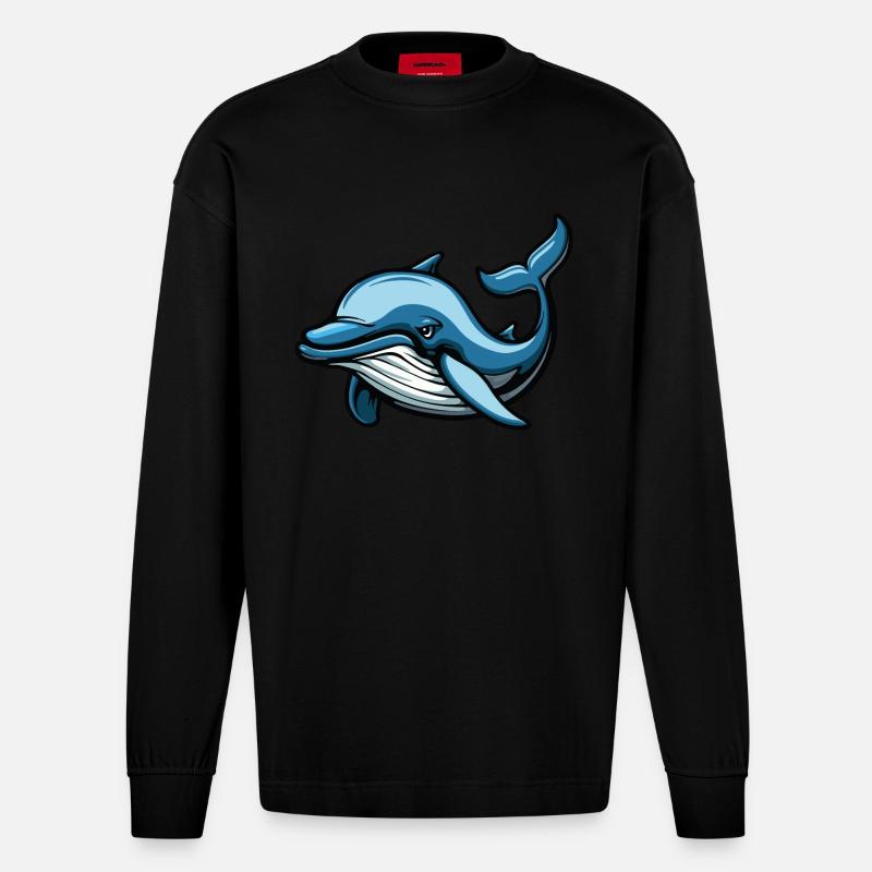 delfin comic - Heavyweight Oversized Organic Langarmshirt Made in EU - SOLID BLACK