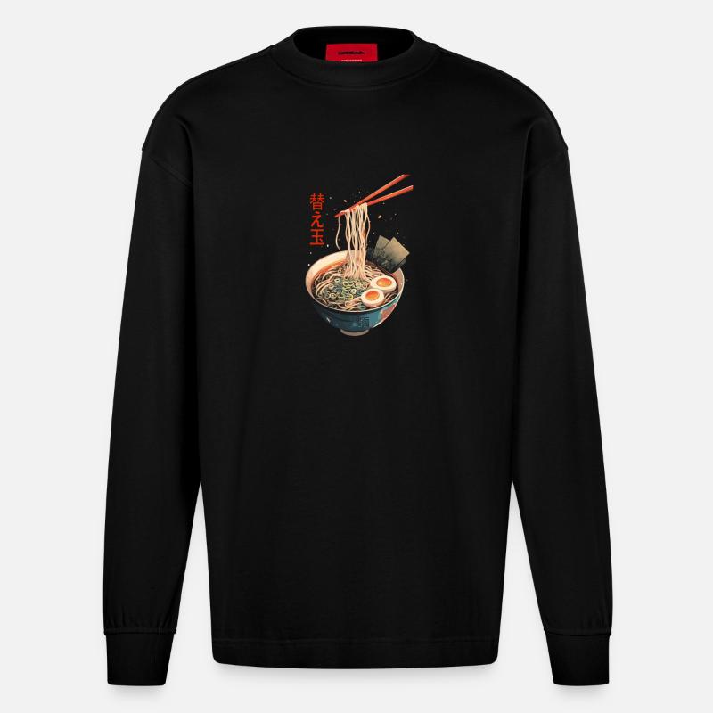 Authentische Ramen-Schalen-Kunst Authentic Ramen - Heavyweight Oversized Organic Langarmshirt Made in EU - SOLID BLACK