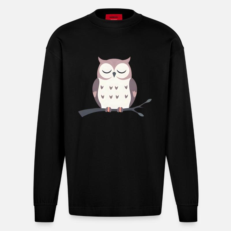 Schläfrige Eule - Heavyweight Oversized Organic Langarmshirt Made in EU - SOLID BLACK