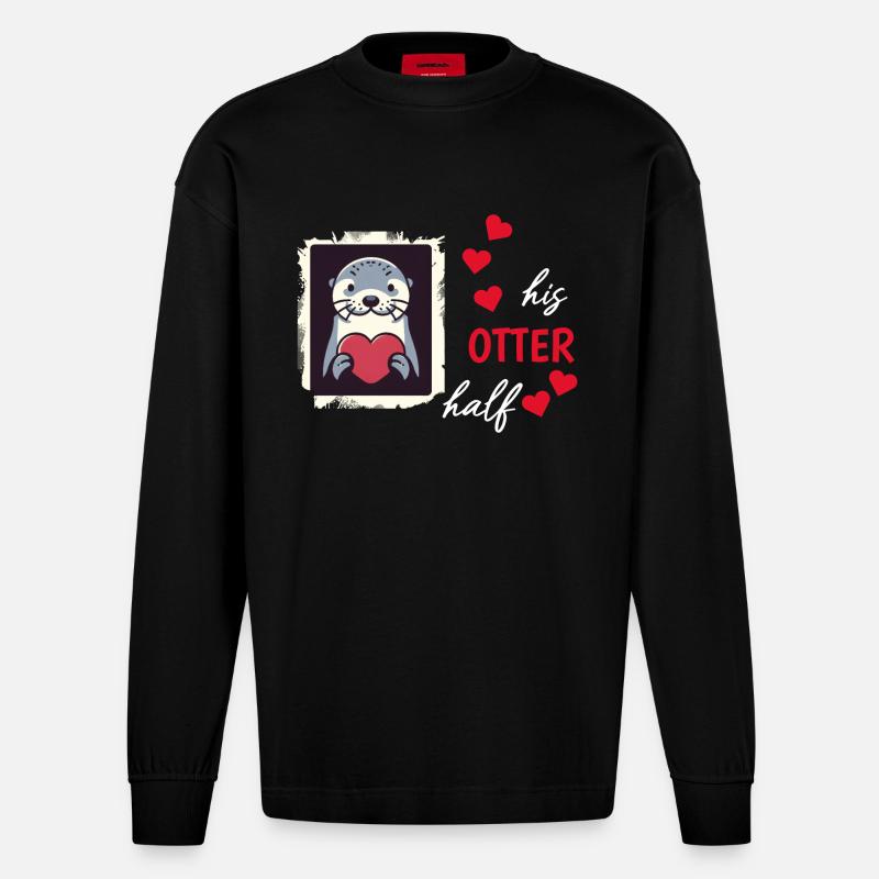 Otter half liebe geschenk - Heavyweight Oversized Organic Langarmshirt Made in EU - SOLID BLACK