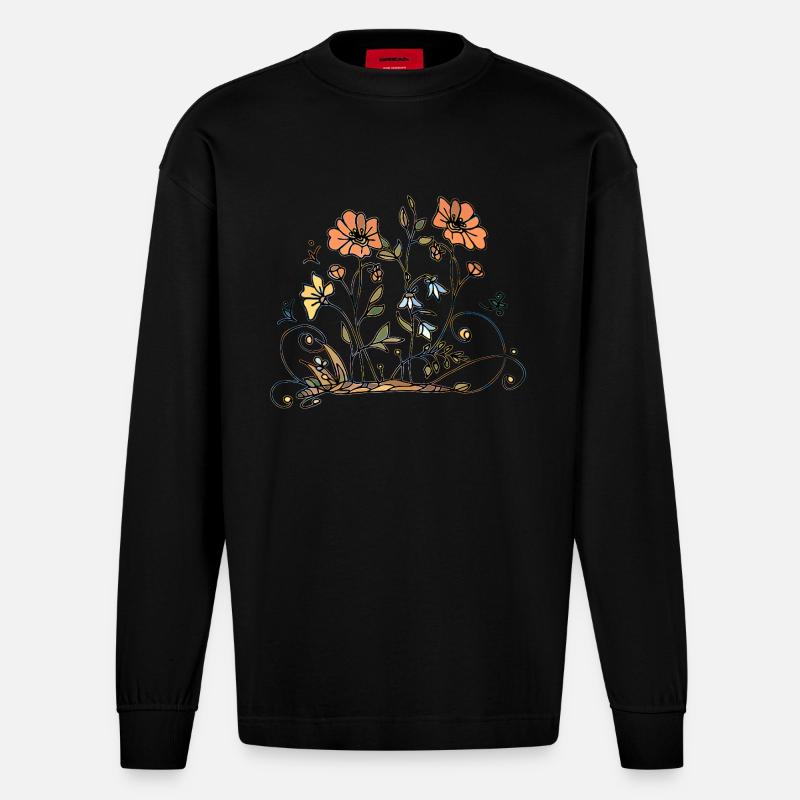 Blumen - Heavyweight Oversized Organic Langarmshirt Made in EU - SOLID BLACK