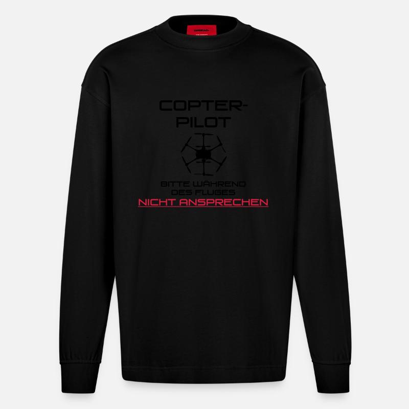 Hinweis Copter-Pilot - Heavyweight Oversized Organic Langarmshirt Made in EU - SOLID BLACK