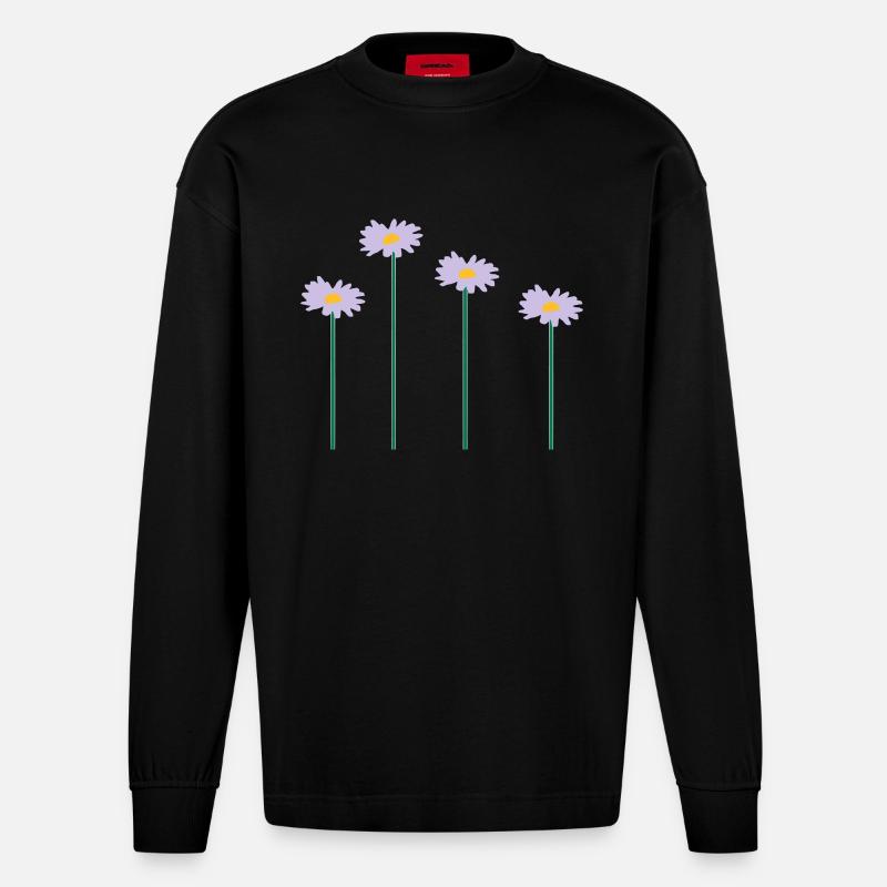 blumen - Heavyweight Oversized Organic Langarmshirt Made in EU - SOLID BLACK