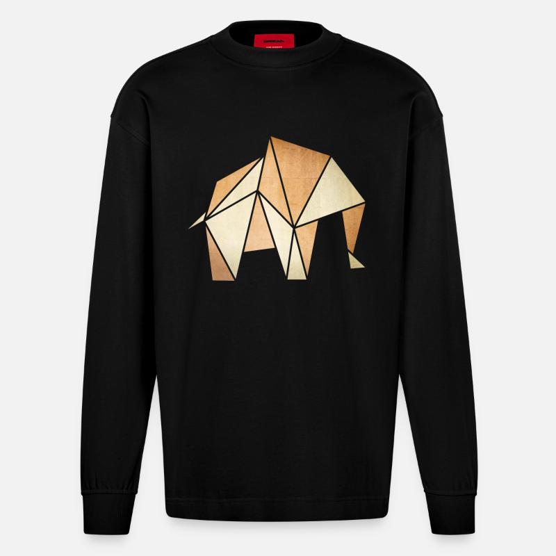 Origami: Elefant (Pergament-Optik) - Manches longues bio épais oversize fabriqué en UE - SOLID BLACK