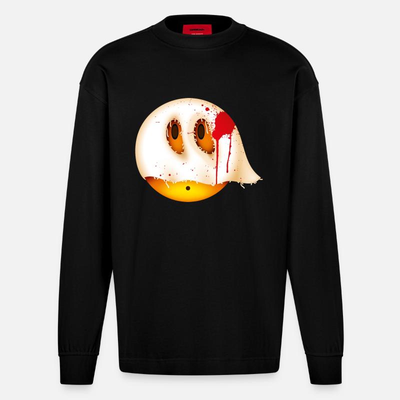 Smiley Glossy Bloody Ghost - Heavyweight Oversized Organic Langarmshirt Made in EU - SOLID BLACK