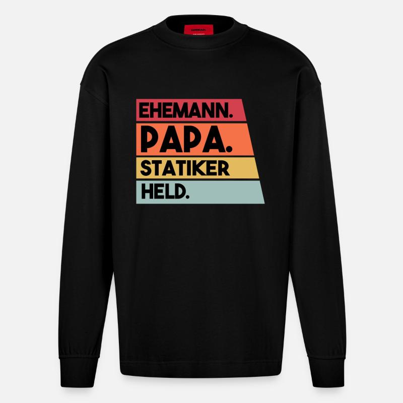 Ehemann Papa Statiker Held - Heavyweight Oversized Organic Langarmshirt Made in EU - SOLID BLACK