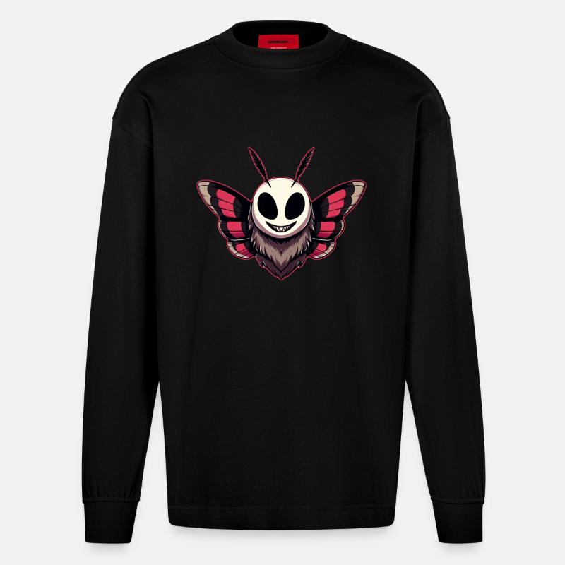 Böse Motte - Mothman Cryptid - Heavyweight Oversized Organic Langarmshirt Made in EU - SOLID BLACK