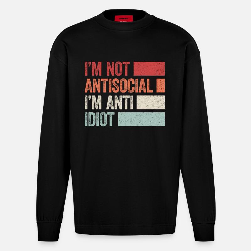 Sarkastisch introvertiert - Heavyweight Oversized Organic Langarmshirt Made in EU - SOLID BLACK