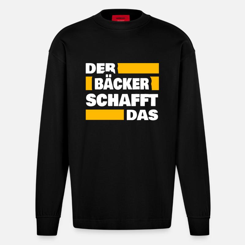 Bäcker als Arbeit - Heavyweight Oversized Organic Langarmshirt Made in EU - SOLID BLACK