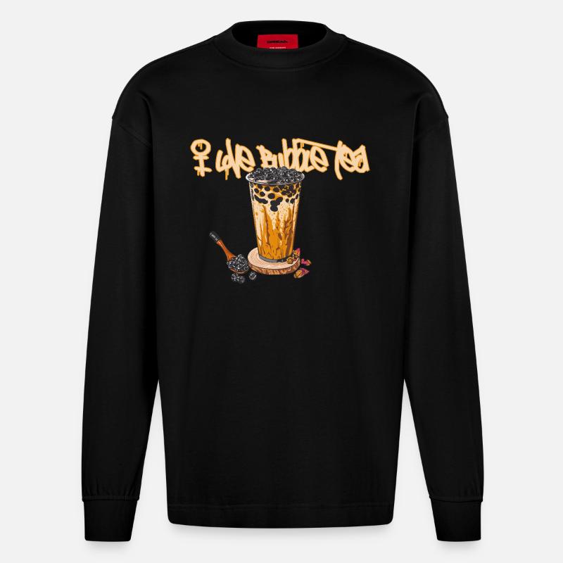 Bubble Tea // Illustration - Heavyweight Oversized Organic Langarmshirt Made in EU - SOLID BLACK