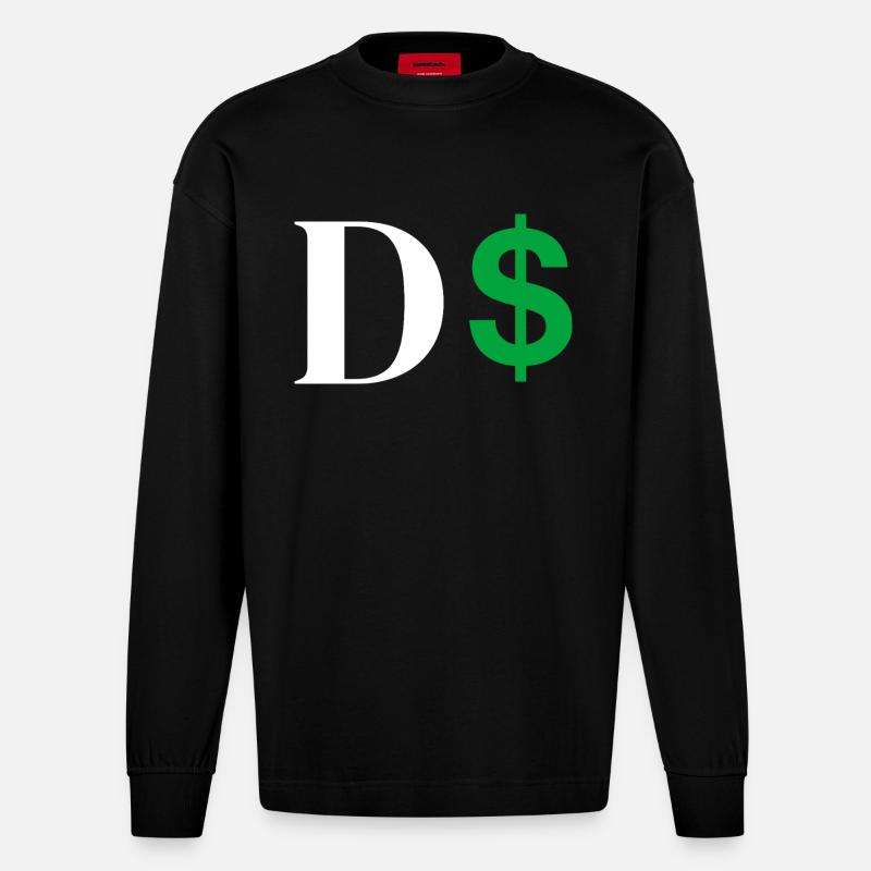 Dollar-Buchstabe - Heavyweight Oversized Organic Langarmshirt Made in EU - SOLID BLACK