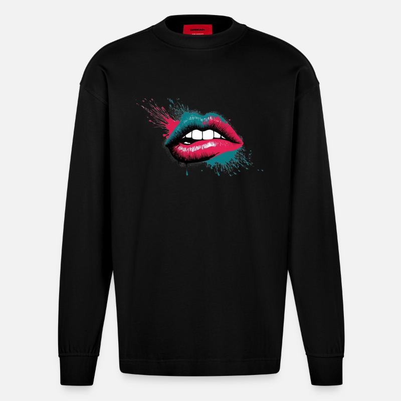 Hot Lips - Heavyweight Oversized Organic Langarmshirt Made in EU - SOLID BLACK