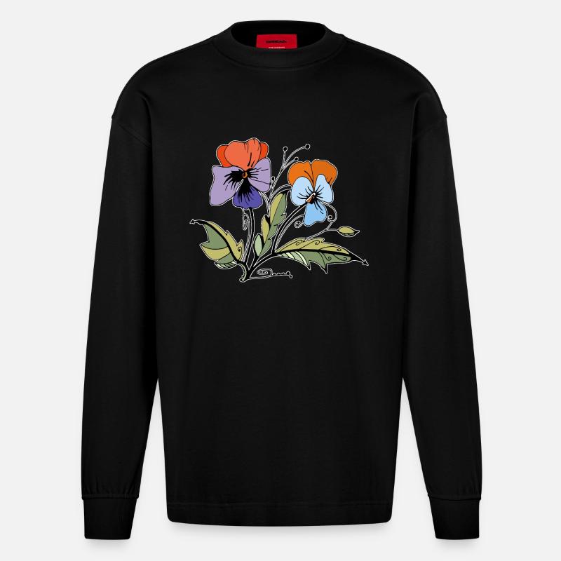 Flowers - Heavyweight Oversized Organic Longsleeve Shirt Made in EU - SOLID BLACK