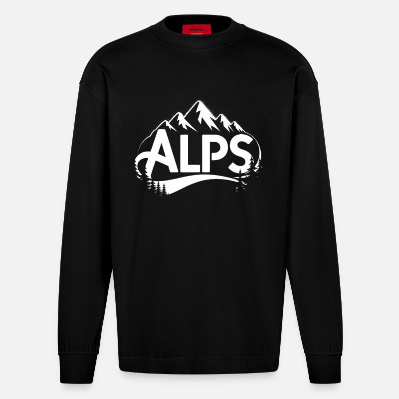 Alpes - Conception de randonnée - Manches longues bio épais oversize fabriqué en UE - SOLID BLACK