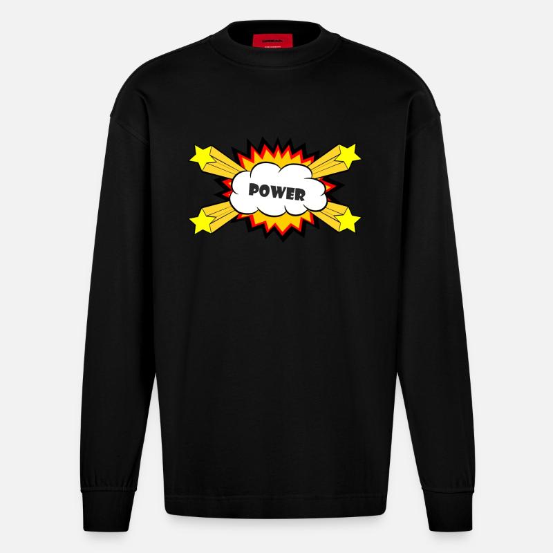 Puissance Comic Explosion - Manches longues bio épais oversize fabriqué en UE - SOLID BLACK