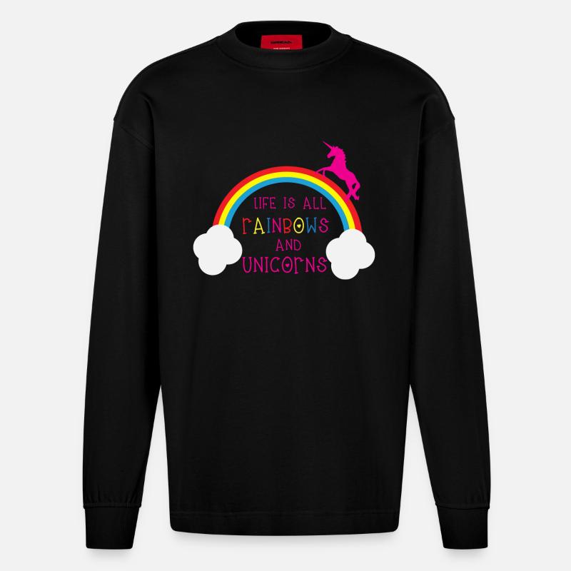 Rainbows & Unicorns - Heavyweight Oversized Organic Langarmshirt Made in EU - SOLID BLACK