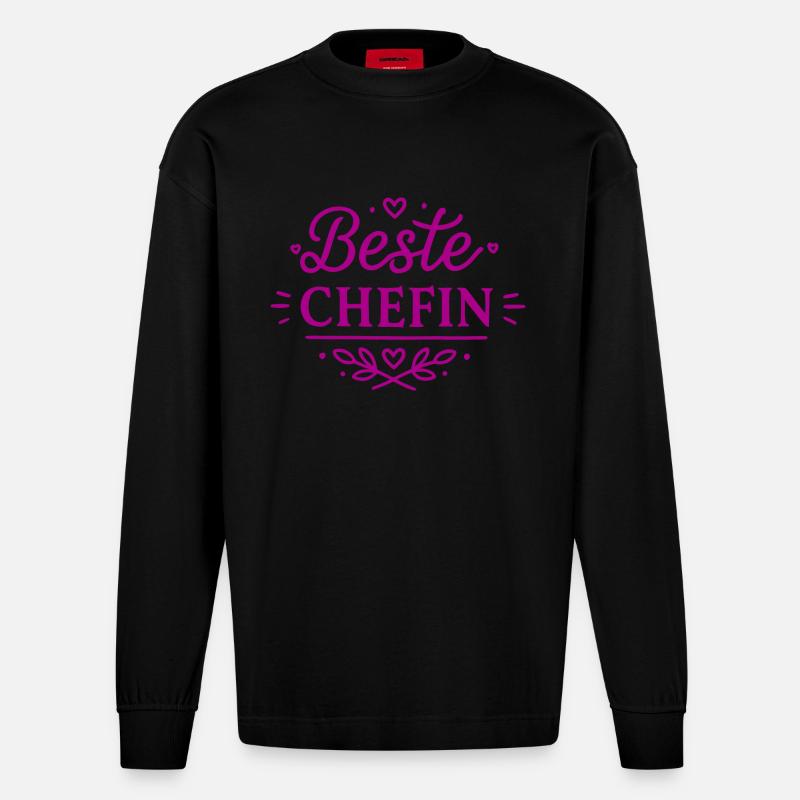 Beste Chefin - Heavyweight Oversized Organic Langarmshirt Made in EU - SOLID BLACK