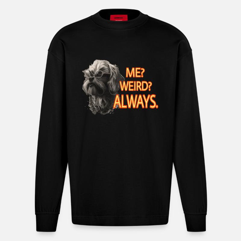 Lustiger Hund mit Spruch - Heavyweight Oversized Organic Langarmshirt Made in EU - SOLID BLACK