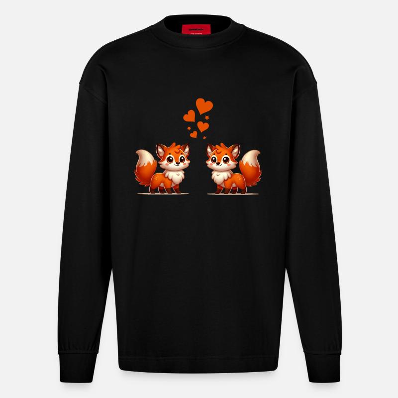 fuchs comic love - Heavyweight Oversized Organic Langarmshirt Made in EU - SOLID BLACK
