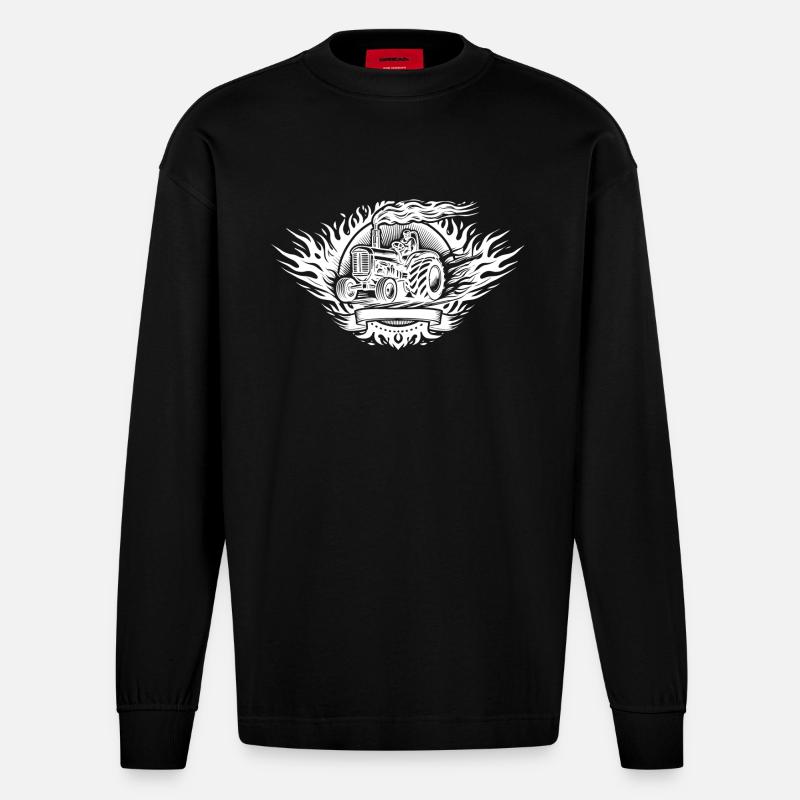 Tractor Pulling Logo - Heavyweight Oversized Organic Longsleeve Shirt Made in EU - SOLID BLACK