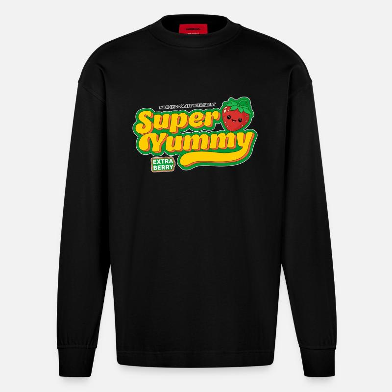 Erdbeeren und spaß - Heavyweight Oversized Organic Langarmshirt Made in EU - SOLID BLACK