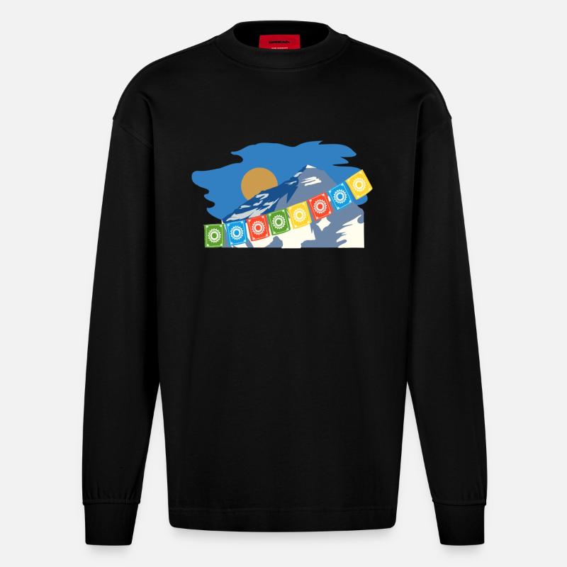 Himalayan Mountain - Heavyweight Oversized Organic Langarmshirt Made in EU - SOLID BLACK