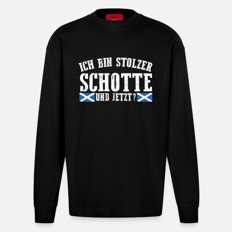 Schotten Schottisch Schottland - Heavyweight Oversized Organic Langarmshirt Made in EU - SOLID BLACK