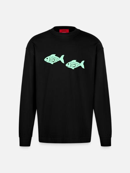 fish2 - Heavyweight Oversized Organic Longsleeve Shirt Made in EU - SOLID BLACK