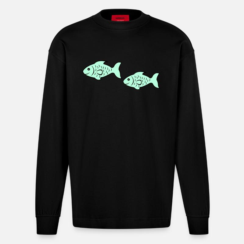 fish2 - Heavyweight Oversized Organic Langarmshirt Made in EU - SOLID BLACK