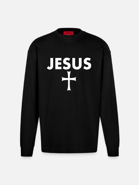 Jesus cross - Heavyweight Oversized Organic Longsleeve Shirt Made in EU - SOLID BLACK