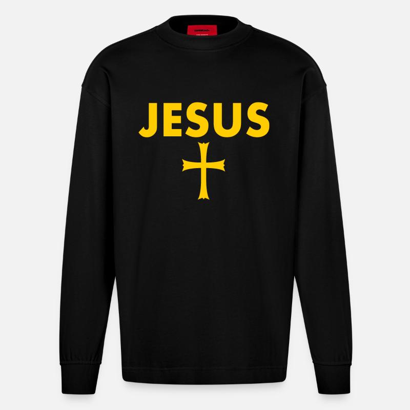 Jesus kreuz - Heavyweight Oversized Organic Langarmshirt Made in EU - SOLID BLACK