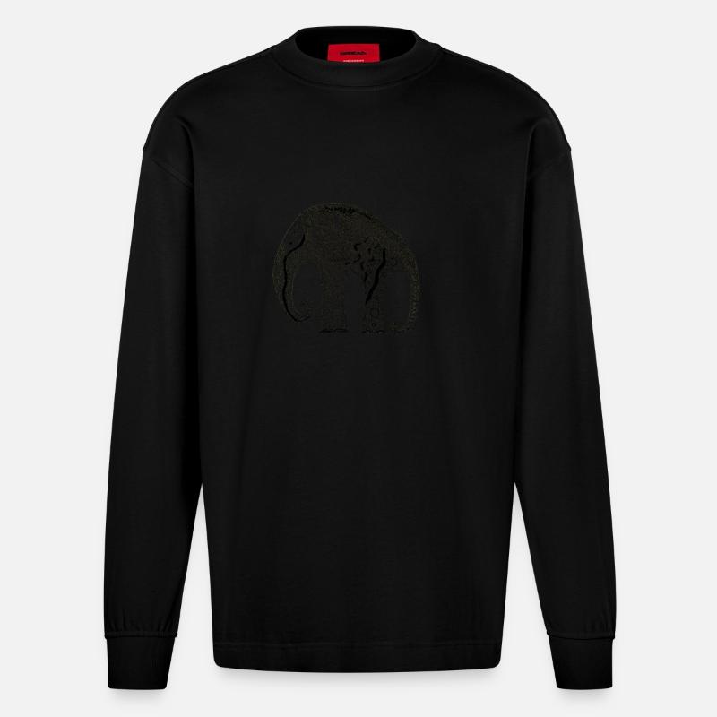 Elefant zentangle - Heavyweight Oversized Organic Langarmshirt Made in EU - SOLID BLACK