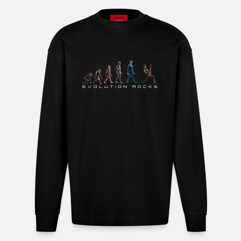 Evolution Guitar Player - Heavyweight Oversized Organic Longsleeve Shirt Made in EU - SOLID BLACK