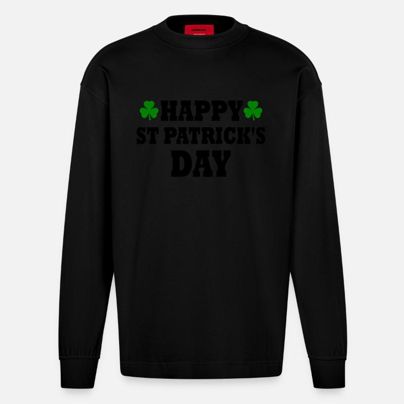 happy st patricks day - Heavyweight Oversized Organic Langarmshirt Made in EU - SOLID BLACK