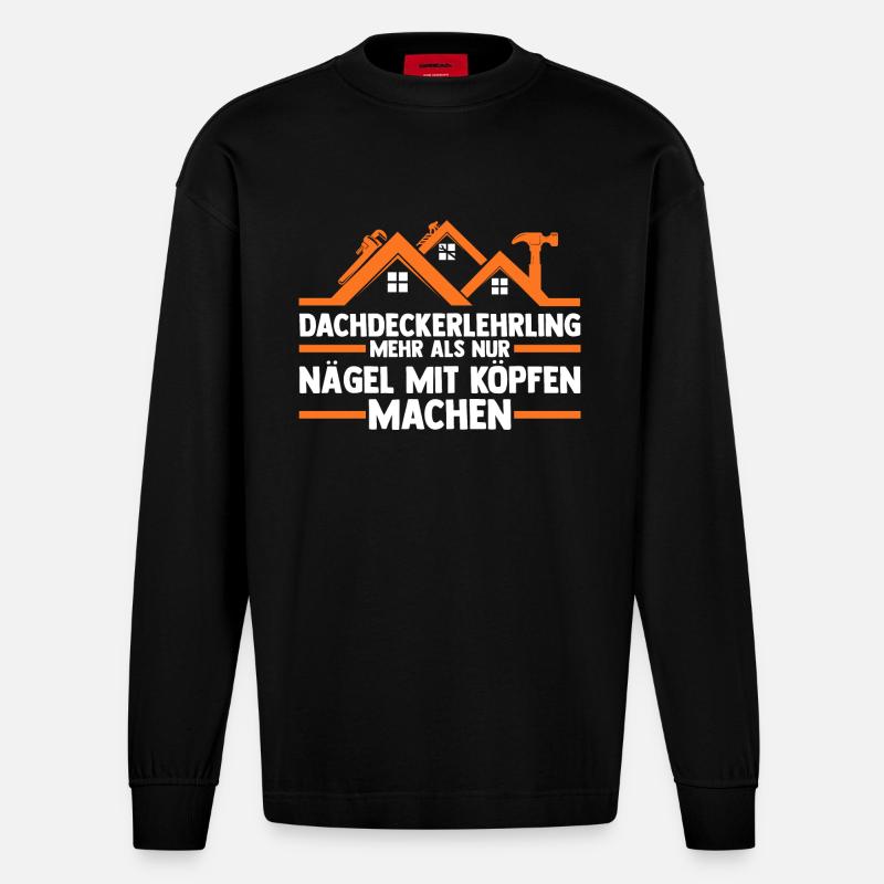 Roofing training apprentice Auzbi roofer - Heavyweight Oversized Organic Longsleeve Shirt Made in EU - SOLID BLACK