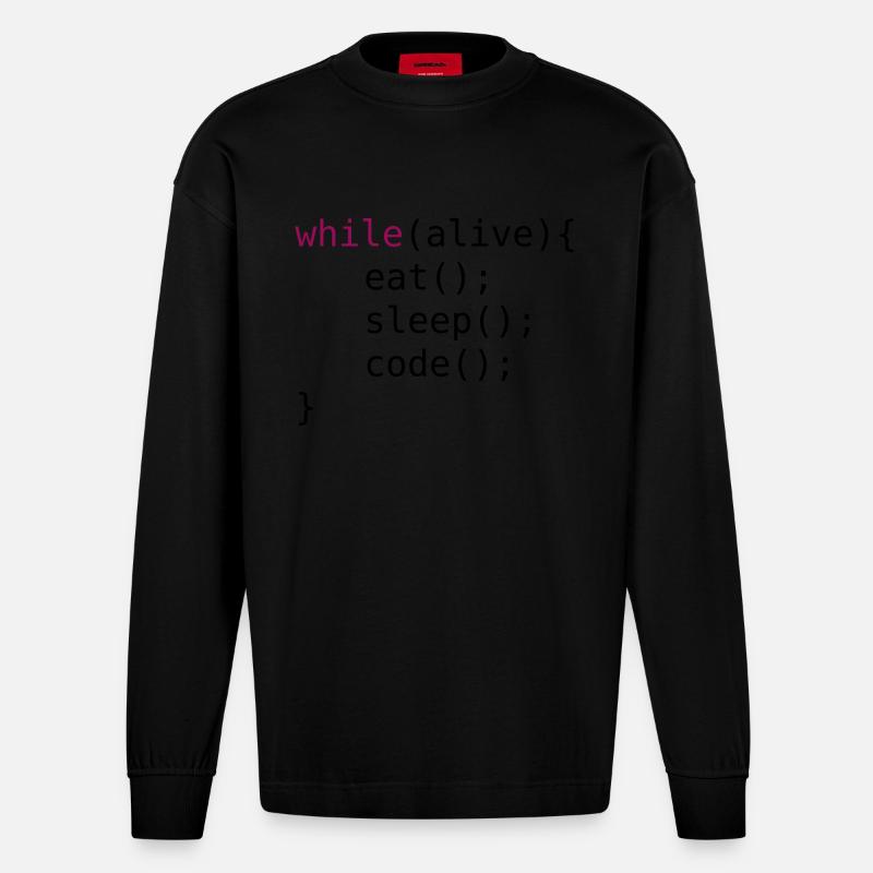 Lustiger Code Quellcode - Heavyweight Oversized Organic Langarmshirt Made in EU - SOLID BLACK