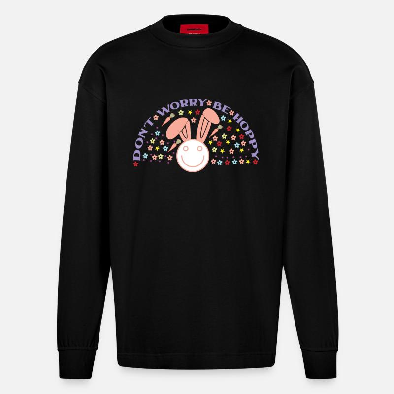 Dont Worry Be Hoppy - Manches longues bio épais oversize fabriqué en UE - SOLID BLACK