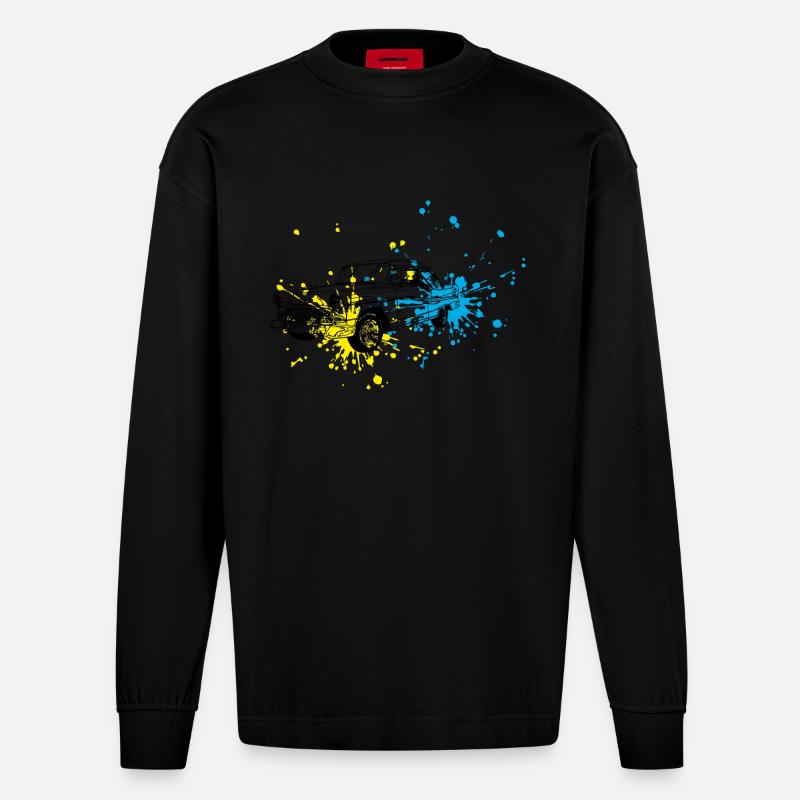 Oldtimer splash - Heavyweight Oversized Organic Langarmshirt Made in EU - SOLID BLACK