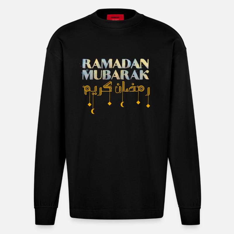 Ramadan Mubarak - Heavyweight Oversized Organic Langarmshirt Made in EU - SOLID BLACK