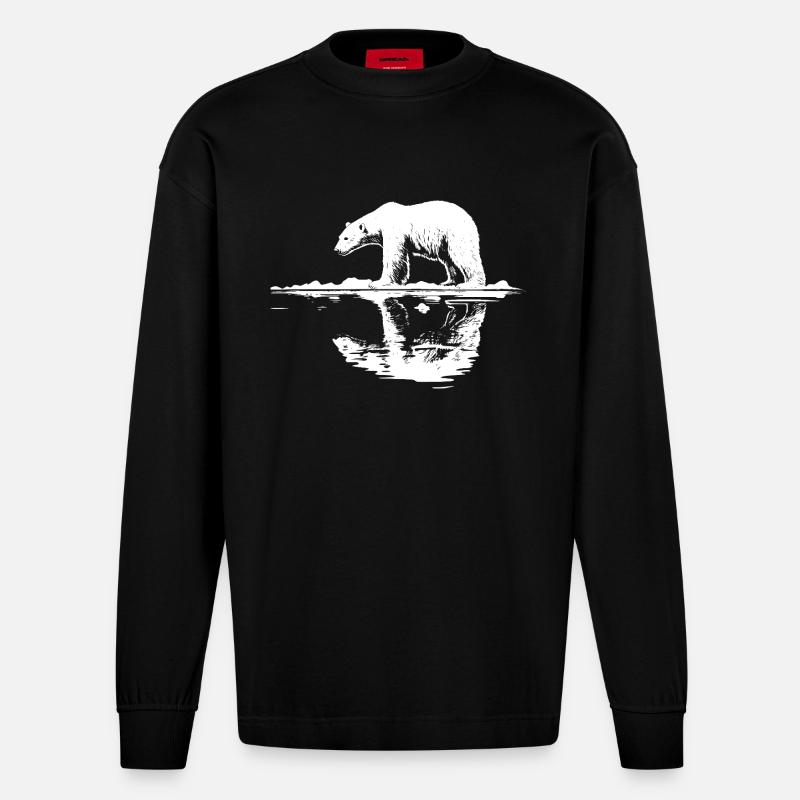 Cool Eisbär Reflektion Silhouette - Heavyweight Oversized Organic Langarmshirt Made in EU - SOLID BLACK