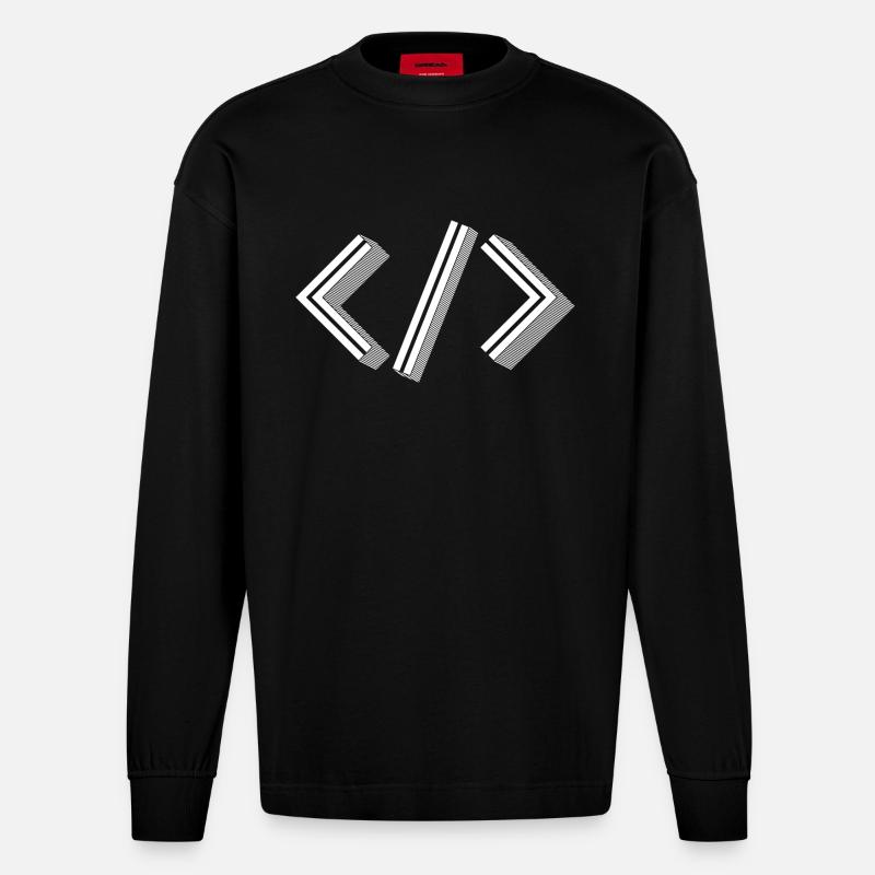 Racchiere retrò - XML HTML per sviluppatori full stack - Maglia a maniche lunghe ecologica oversize Heavyweight Made in UE - SOLID BLACK