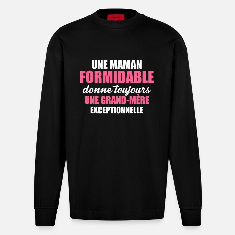 une grand mère exceptionnelle - Heavyweight Oversized Organic Langarmshirt Made in EU - SOLID BLACK