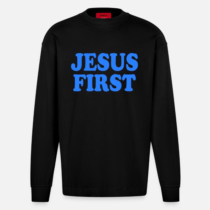 Jesus first - Heavyweight Oversized Organic Langarmshirt Made in EU - SOLID BLACK