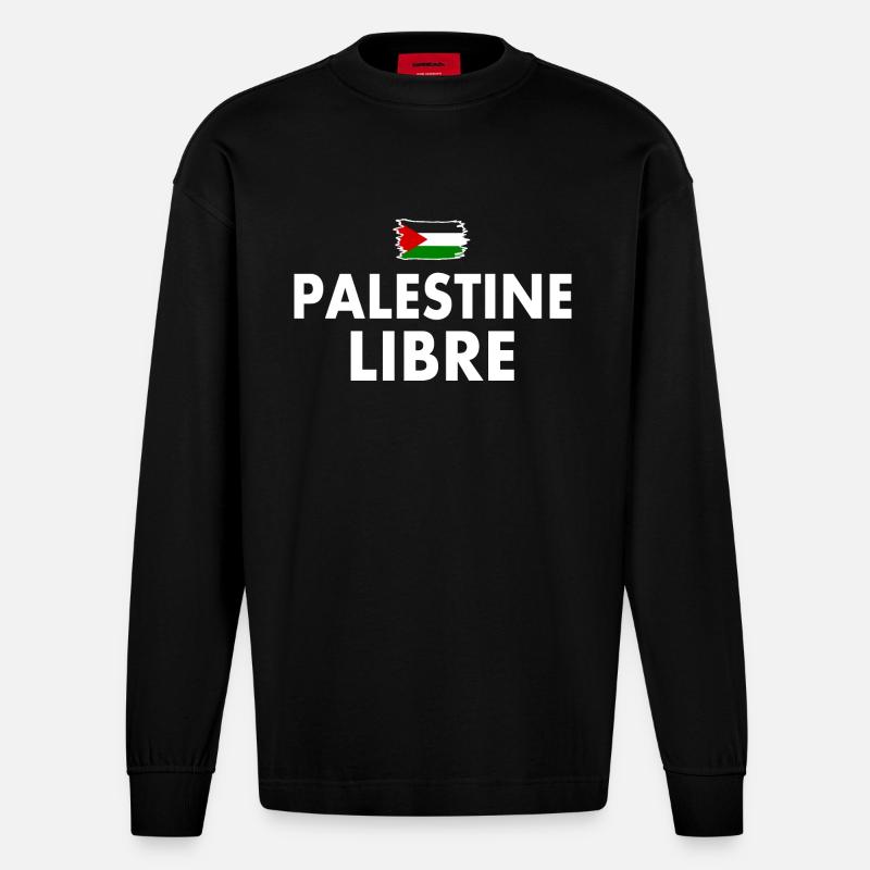 palestine libre - Heavyweight Oversized Organic Langarmshirt Made in EU - SOLID BLACK