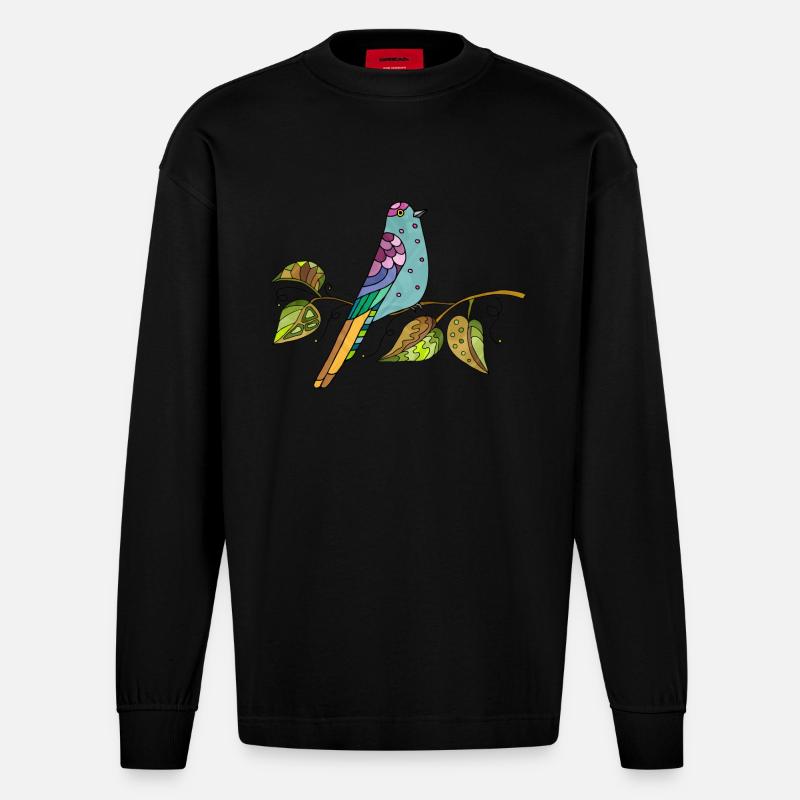 Bunter Vogel - Heavyweight Oversized Organic Langarmshirt Made in EU - SOLID BLACK
