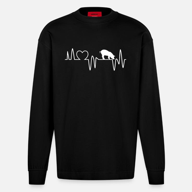 Battement de cœur Cochon - Manches longues bio épais oversize fabriqué en UE - SOLID BLACK