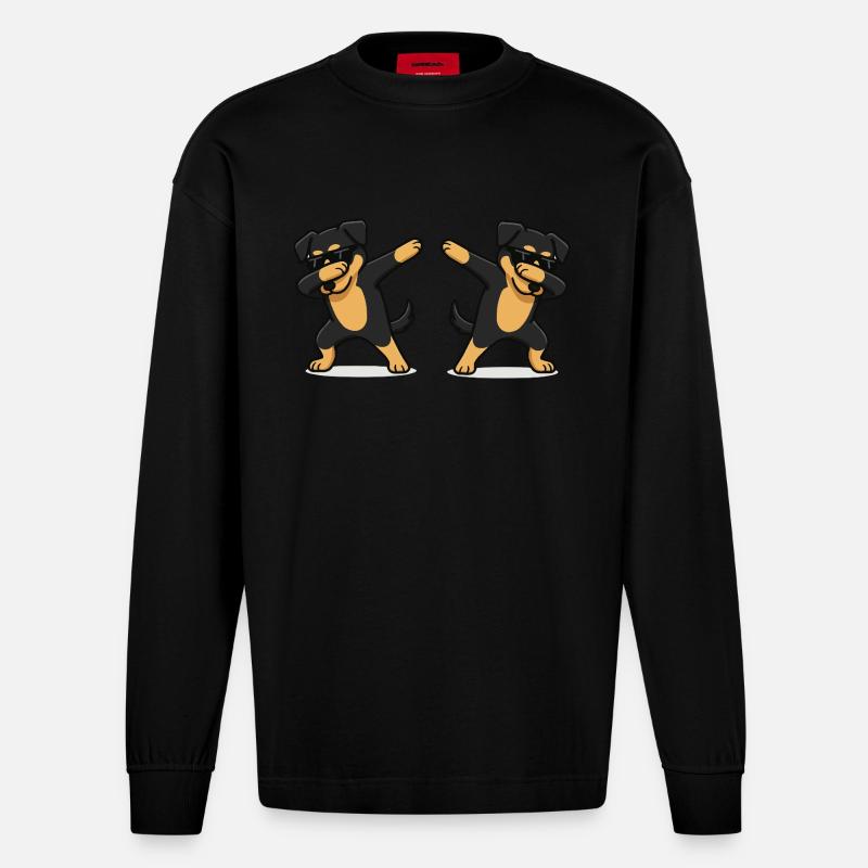 hund comic dabbing 2 - Heavyweight Oversized Organic Langarmshirt Made in EU - SOLID BLACK