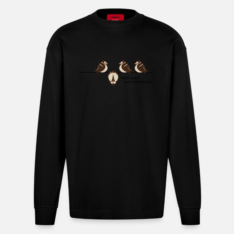 Spatz 'gegen den Strom' - Heavyweight Oversized Organic Langarmshirt Made in EU - SOLID BLACK